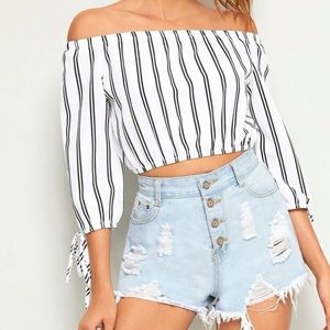 Striped Off-the-Shoulder Crop Top